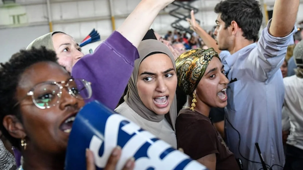 Far leftists furious at Harris for telling anti Israel protesters who interrupted her to quiet down