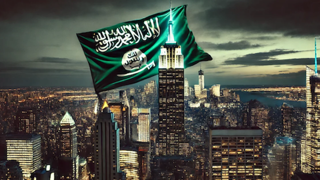 Red Green Axis Exposed US Flag Burns as Hamas Flags Fly in Times Square
